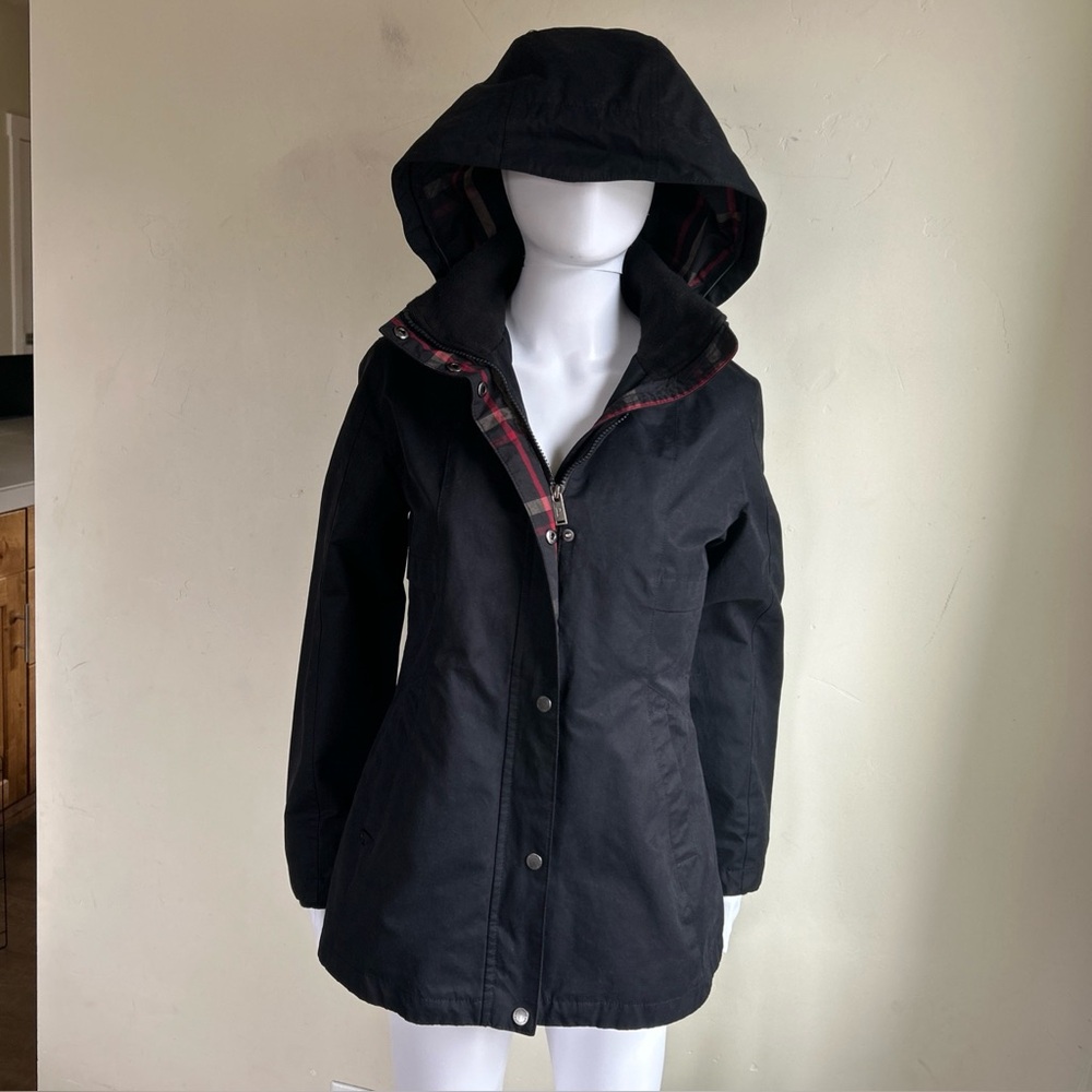 ▶️ Pendleton Hooded Jacket Womens XS Black Plaid Lined Utility Coat Snap Zip